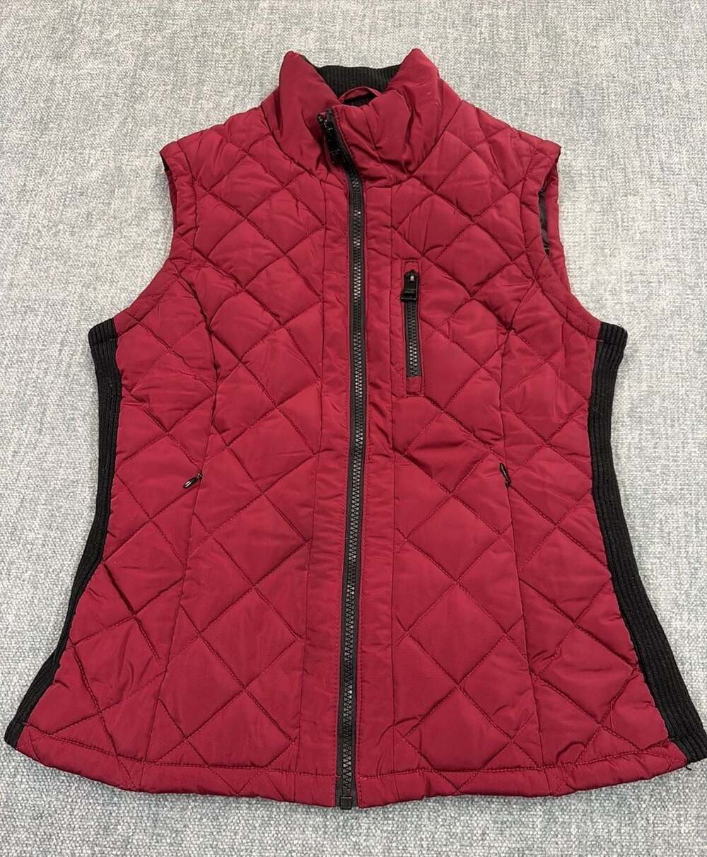Andrew Marc Quilted Vest Women's Size XS Maroon Full Zip